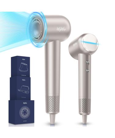 Hair Dryer 1500W High Speed Ionic Hair Dryer with Diffuser for Curly Hair 110 000RPM Blow Dryer 4 Temps&2 Speeds Low Noise 3 Attachments Gold Metallic Gold