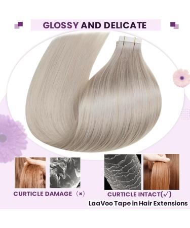 Laavoo Invisible Tape Hair Extensions - Platinum Blonde Remy Hair - Seamless 50g 20pcs #60 50cm - Premium Quality Tapes - Buy Online on GoSupps.com