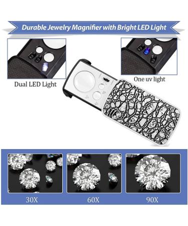 Plauauyt 2 Pieces Jewelers Loupe 30X 60X 90X Jewelers Eye Loupe Magnifier Jewelry Magnifying Glass Loop LED Light - Buy Online on GoSupps.com