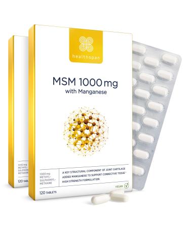 Healthspan MSM 1 000 mg with manganese |Natural form of MSM |Sulfur |Cleaned methylsulfonylmethane |For articular cartilage |Vegan |120 tablets