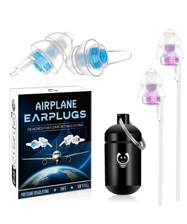 Naiicute earplugs aircraft with band 2 pair pain -free flying travel earplugs make the pressure equalization in the aircraft reusable plugs for adult child12 + 25dB noise intake blue + purple