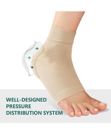 Welnove Achilles Tendonitis Heel Protector Socks - Compression Support & Gel Padded Sleeve for Bursitis Tendonitis Relief - 1 Pair Beige - Buy Online on GoSupps.com