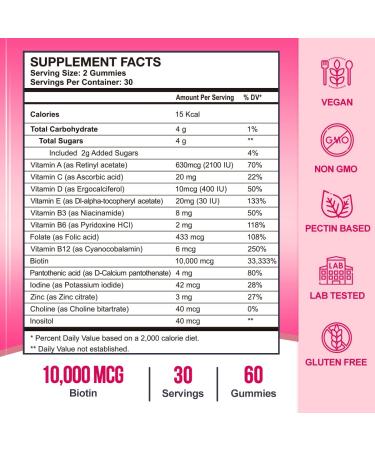 VEGEPOWER Vegan Biotin 10000mcg Gummies for Hair Growth, Skin & Nails - Non-GMO Multivitamin for Women & Men - 60 Count - Buy Online on GoSupps.com