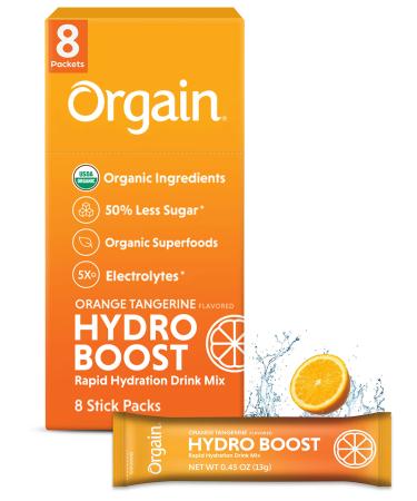Organic Rapid Hydration Packets by Orgain, Orange Tangerine Hydro Boost - With Electrolytes & Superfoods, Less Sugar, Gluten Free, Vegan, No Soy Ingredients or Artificial Flavors, Non-GMO (Pack of 8) Orange Tangerine 8 Cou