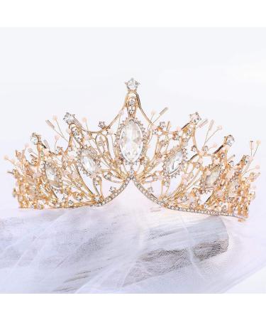 Unicra Gold Baroque Crown & Tiara - Rhinestone Wedding Queen Princess Bridal Hair Accessory for Women and Girls - Buy Online on GoSupps.com