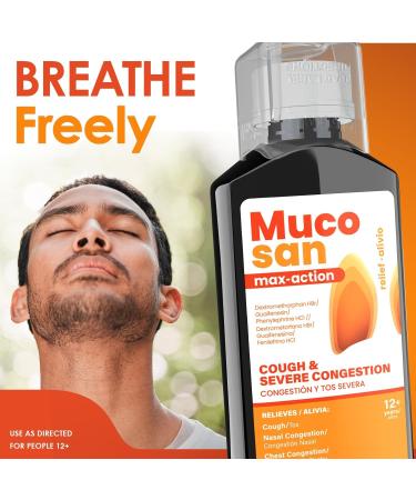 Mucosan Max-Action Cold & Cough Medicine for Adults Sore Throat Relief Nasal & Chest Congestion Relief Expectorant & Suppressant 6 fl oz (177 mL) 1-Pack - Buy Online on GoSupps.com