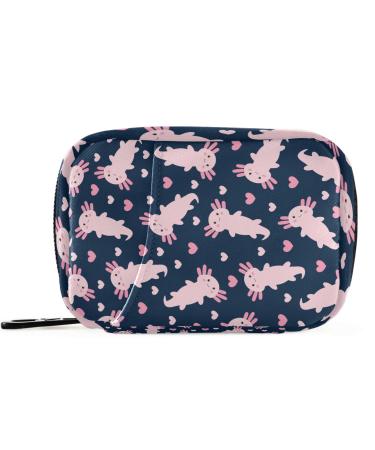 Pfrewn Pill Organizer Case 7 Day Cute Cartoon Axolotl Hearts Travel Pill Box with Zipper Portable Small Weekly Vitamin Medicine Supplement Holder Pouch Bag