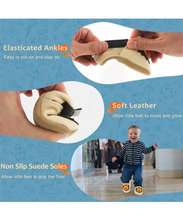 Soft Leather Baby Shoes | Baby Boy Girl Sneakers | Non-Slip First Walking Shoes | Beige Lion Design | 0-24 Months - Buy Online on GoSupps.com