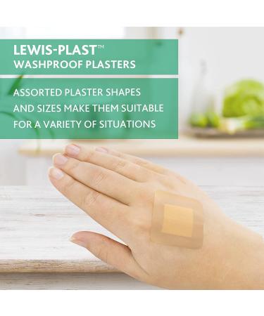 Box of 100 Lewis-Plast Premium Assorted Breathable Washproof Plasters - Medical Grade Waterproof Plaster for Fast Wound Healing - Buy Online on GoSupps.com