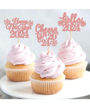 Keaziu 24 Pcs Happy New Year Cupcake Toppers Cheers to 2024 Picks Hello 2024 Cupcake Toppers for Congratulations 2024 Happy New Year Eve Holiday Theme Holiday Party Decoration Hello Pink - Buy Online on GoSupps.com