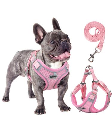 Rennaio dog harness no pull adjustable puppy dishes with 2 linen clips ultra breathable upholstered padded breast dishes and leash set for small and medium-sized dogs (pink XL) Rosa XL