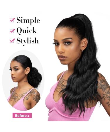 YUMOREAL Black Wavy Drawstring Ponytail Extension 22 Inch - Synthetic Heat-Resistant Fiber Hairpiece for Women - 1B (Natural Black) - Stylish and Versatile - Buy Online on GoSupps.com