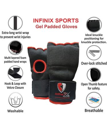 INFINIX SPORTS Boxing Hand Wraps Inner Gel Gloves for Punching  Elasticated Padded Bandages Under Mitts Quick Wraps Men & Women  Fist Protector  Great for MMA Training Black Large/X-Large - Buy Online on GoSupps.com