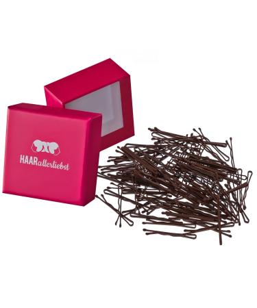 HAARallerliebst Mini Hair Clips Bobby Pins (brown | 3.4cm | 100 pieces) including box for storage (box color: pink) - Buy Online on GoSupps.com