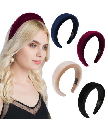 Blessing 4stk.Padded hair ripe frontal ligaments with hair tires women wide hair band hair jewelry sponge headband hair accessories for women black blue red apricot black & blue & red & apricot