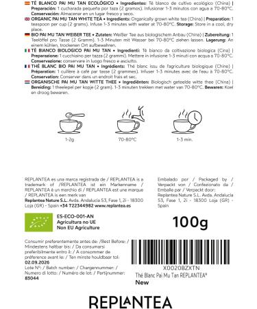 TH BLANC BIO 100g (50 Tasses) | Bai Mu Dan Th Blanc | White Peony Tea REPLANTEA - Buy Online on GoSupps.com