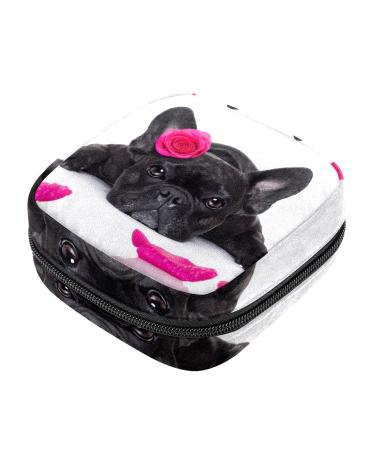 Menstruation pad bag with zipper women's napkin bag tampons collective bags for women and girls (French bulldog with rose)