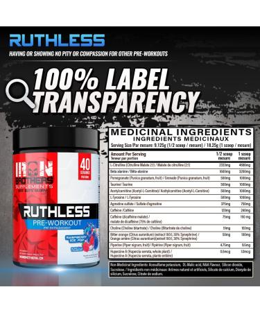 Iron Brothers Supplements Ruthless Pre workout Powder for Women & Men | Creatine-Free Nitric Oxide Booster | Energy & Focus | Natural Workout Supplement Bulk Pre-Workout | 40 Servings Blue Raspberry Blue Raspberry Ice Pop - Buy Online on GoSupps.com