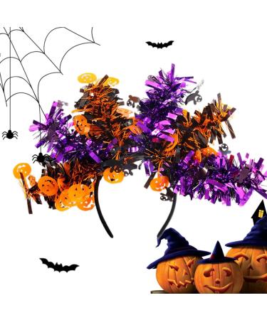 Halloween Headbands for Women - Pumpkin Ghost Bat Skeleton Colorful Wool Strips Halloween Hair Bands | Halloween Accessories for Adults Halloween Headwear Favors