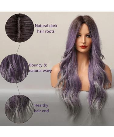 YUSHU Long Purple Ombre Wig 26 Inch - Heat Resistant Synthetic Wavy Colored Wig for Women - Perfect for Daily Wear, Parties, and Cosplay - Buy Online on GoSupps.com