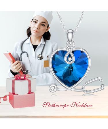 LONAGO Stethoscope Pendant Necklace - 925 Sterling Silver Heart Crystal Jewelry for Nurses & Doctors | Perfect Birthday & Graduation Gifts - Buy Online on GoSupps.com