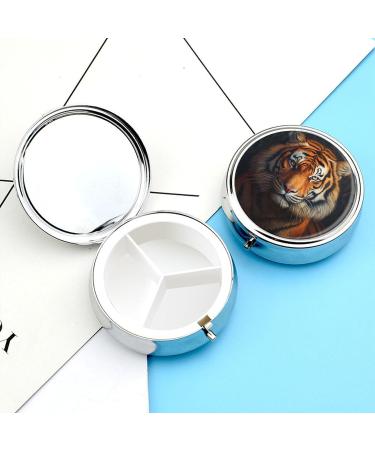 Small Travel Pill Case Round Metal Pill Box for Pocket Purse 3 Compartment Portable Pill Holder Mini Pill Organizer for Travel or Daily - Tiger Tiger 5 - Buy Online on GoSupps.com