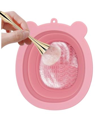 Youpo Silicone Make Up Brush Cleaning Mat Bear-shaped Brush Cleaning Pad Makeup Brush Cleaner Cleaning Pad And Scrubber Cleaning Tool For Brushes Sponges Pink Color