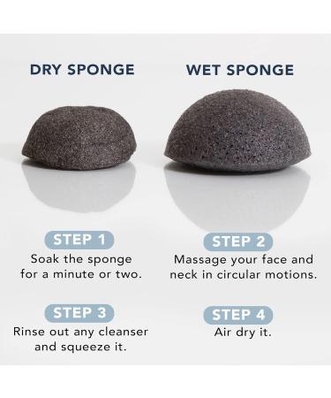 Konjac Sponge 2-Pack for Gentle Facial Cleansing and Exfoliation - Natural Loofah for Use with Wash Cleansers - White Natural and Black Charcoal Included - Buy Online on GoSupps.com