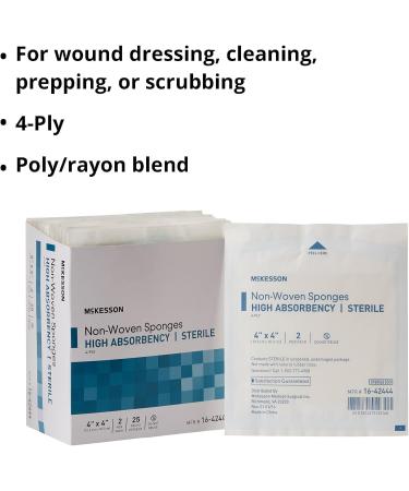 McKesson Sterile Non-Woven Sponges 4-Ply High Absorbency 4x4 Inch - 50 Count - Buy Online on GoSupps.com