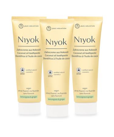 Niyok toothpaste made of organic coconut oil "lemon grass & ginger" (3 x 75ml) Natural toothpaste for white teeth intensive care & freshness protects the gums without fluoride & vegan