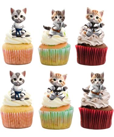 18pcs Funny Cat Cupcake Toppers for Boys Girls Pet Baby Shower Kitten Meow Party Supplies Favor Ninja Kung Fu Karate Cat Themed Birthday Party Decorations - Buy Online on GoSupps.com