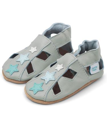 Dotty Fish Soft Leather Toddler Sandals with Suede Soles | Non-slip | Grey Star | Sizes 0-6M to 3-4Y - Buy Online on GoSupps.com