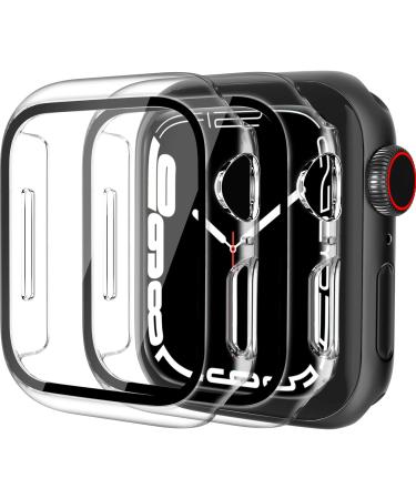 QHOHQ 2 Pack Hard PC Case Compatible with Apple Watch Series 8 45mm & Series 7 45mm with Tempered Glass Screen Protector Full Coverage Touch Sensitive Ultra-Thin HD Bumper Protective Cover - Clear Transparent 45mm
