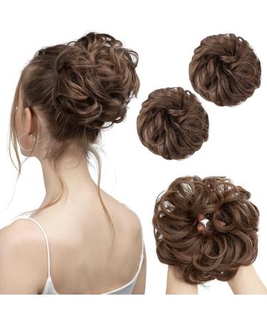 SARLA 2PCS Messy Hair Bun Hair Piece Small Scrunchies Synthetic Bun Hairpieces for Women Girls Updo Hair Extensions (Light Brown) Light Brown-2PCS