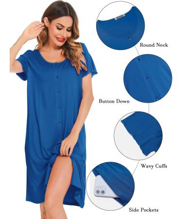 Lovasy Women's Maternity Nightdress with Pockets - Cobalt Blue - Buy Online on GoSupps.com