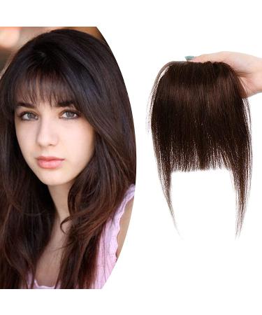 Clip in Fringe Thick Bangs Human Hair Piece #4 Medium Brown