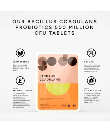 Bacillus Coagulans 500 Million CFU Live Probiotics - 120 Tablets - UK Made Vegan Digestive & Immune Support - Spore Based Gut Health - Plastic Free Refill Pouches 120 Count (Pack of 1) - Buy Online on GoSupps.com