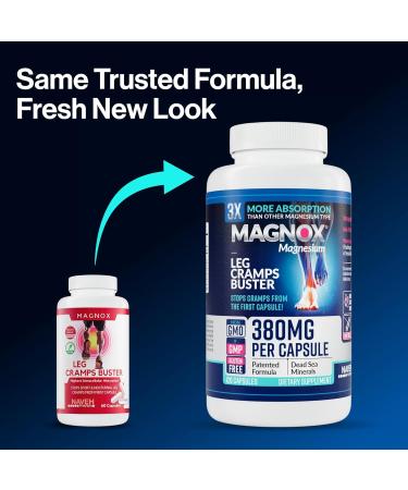 MAGNOX Buster | Patented Clinically Tested 380mg Magnesium Supplement for Spasms & Leg Cramps at Night | One Capsule a Day for Almost Full Dosage | 3X More Absorption | Dead Sea Minerals (120 Caps) 120 Count (Pack of 1) MA  - Buy Online on GoSupps.com