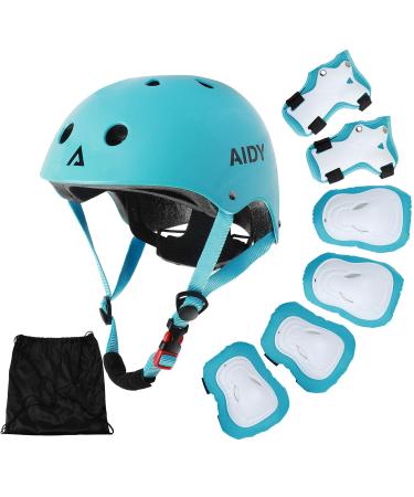 Aidy Kids Bike Helmet Toddler Helmet Adjustable for Girls Boys Knee Pads Elbow Pads Wrist Guards Kids Protective Gear Set for Skateboard, Bike, Roller Skating, Cycling, Scooter, Rollerblade blue