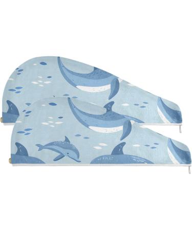 Dolphins Pattern Hair Towel 2 Pack - Super Absorbent Quick Dry Hair Turbans for Women & Girls | Perfect Hair Drying Solution - Buy Online on GoSupps.com