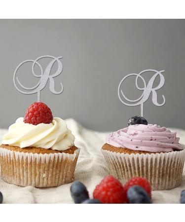 Initial R Cupcake Toppers Single Letter Monogram Name Floral Wreath Romance For Wedding Anniversary Party Decorations Reusable Personalized 26Letters Bridal Shower Gifts Glitter Silver 6PCS Style-3 - Buy Online on GoSupps.com