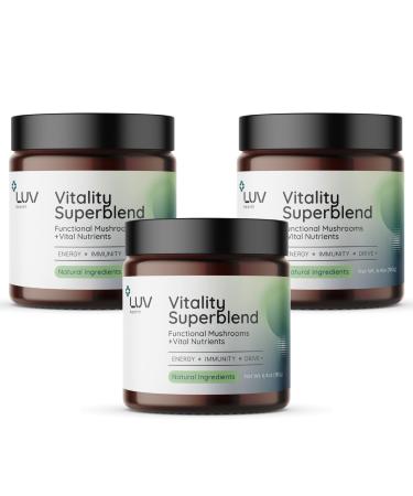 LUV health Vitality Superblend: Mushroom Supplement - Superfood Powder with Cacao Lion s Mane Cordyceps Reishi Green Tea and Turmeric Energy Focus & Daily Wellness Support Vegan 30 Servings