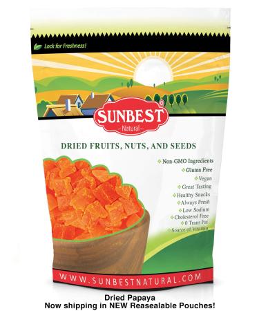 Sunbest Natural Dried Papaya, Chunks, Non-GMO, Vegan, Kosher, 2 Lbs. 2 Pound (Pack of 1)