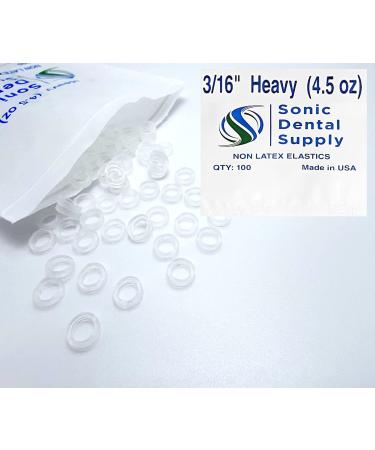 3/16 Inch Orthodontic Elastic Rubber Bands - 100 Pack - Clear Latex Free Heavy 4.5 Ounce Small Rubberbands Braces Dreadlocks Hair Braids Tooth Gap Packaging Crafts - Sonic Dental - Made in USA