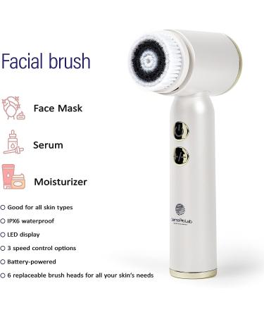 Derma Pro Lab Electric Facial Cleansing Brush - Ultimate Deep Cleanse & Lift - 6 Heads - LED Display - Waterproof - Dermatologist Tested - White - Buy Online on GoSupps.com