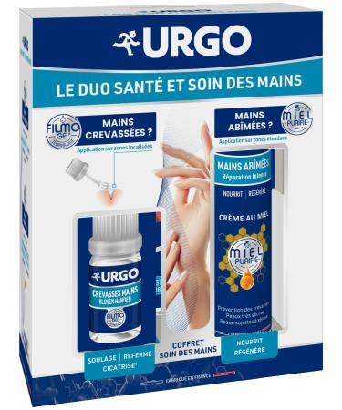 Urgo - Pack duo Sant et Soin des Mains - Filmogel mains crevass es 3 25 ml (soulage referme et cicatrise) + Cr me miel mains abim es 50 ml (nourrit et r g n re) 26.63 ml (Lot de 2)