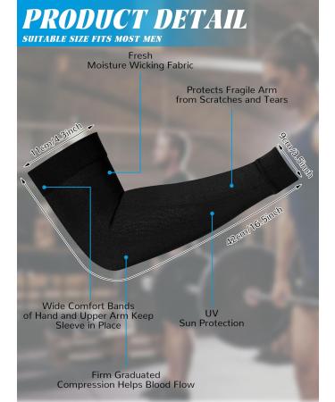2 Pieces Knitted Compression Arm Sleeves for Men | Full Arm Support for Weightlifting Basketball Golf & Training - Black - Buy Online on GoSupps.com