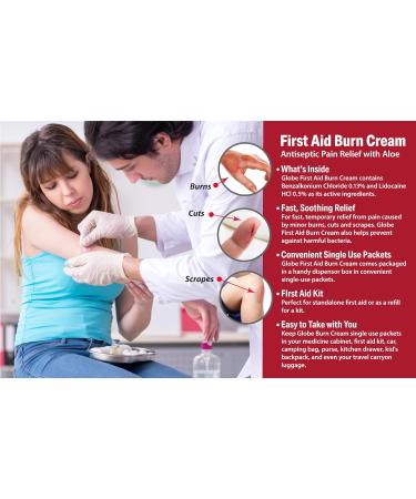 Globe First Aid Burn Cream Packets - Box of 144 | Advanced Relief for Minor Burns, Cuts, and Scrapes - Buy Online on GoSupps.com