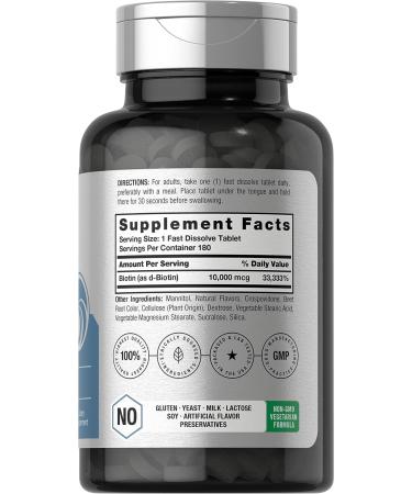 Biotin 10000mcg Fast Dissolve Tablets | 180 Count | Beauty Supplement | Vegetarian & Non-GMO | Gluten Free - Buy Online on GoSupps.com