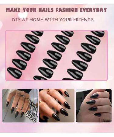 360pcs Glossy Black Almond Press on Nails - Medium Length Fake Acrylic Nails with Adhesive Tabs for Women & Girls - Buy Online on GoSupps.com
